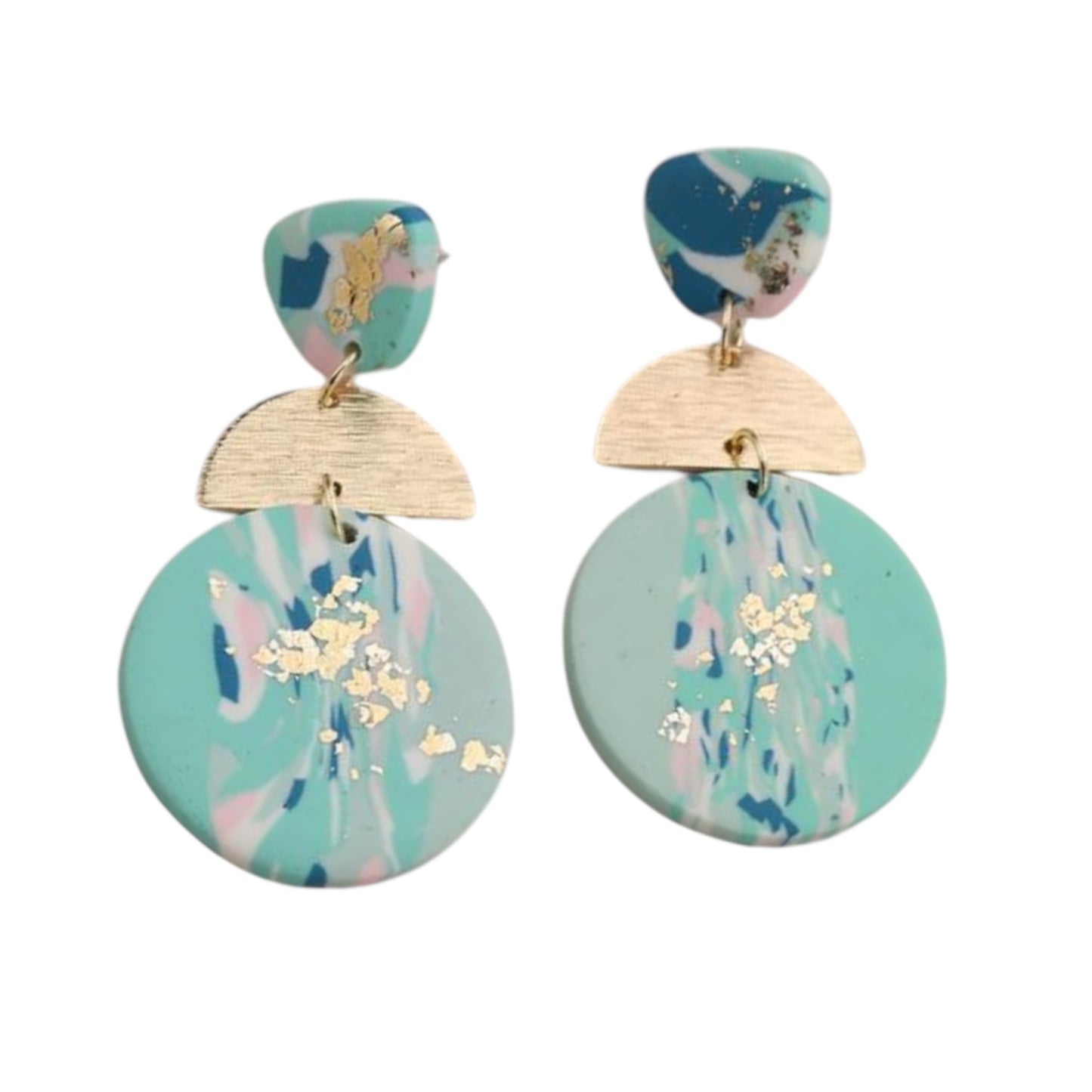 Aqua Marble & Gold Flake Statement Earrings ✨