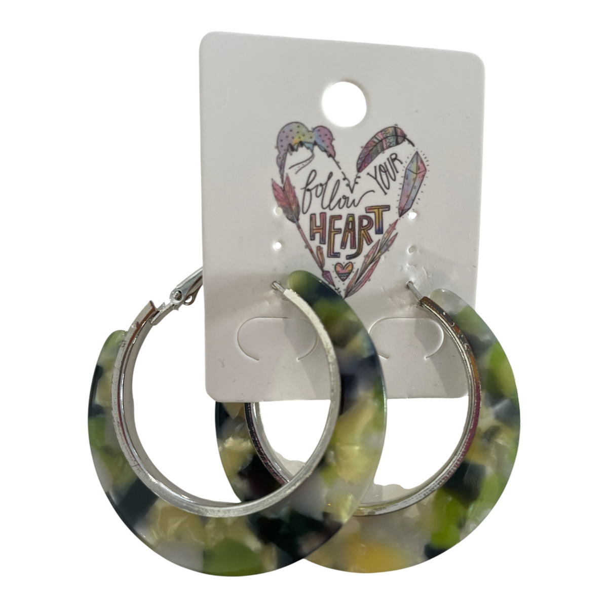 Green Marble Resin Hoop Earrings 🌸