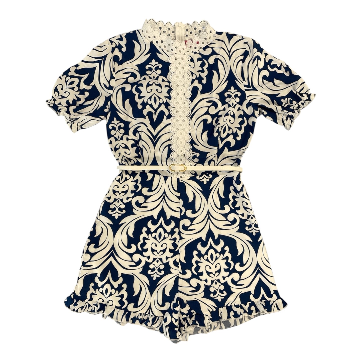 Women’s Navy Baroque Lace Trim Romper