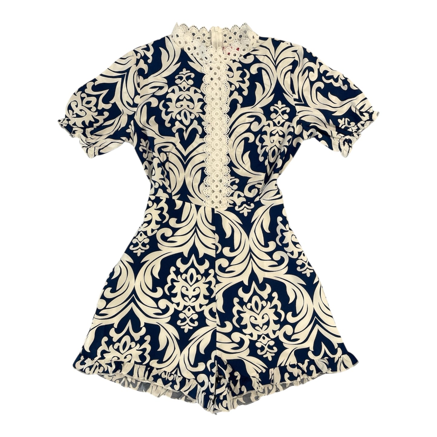 Women’s Navy Baroque Lace Trim Romper