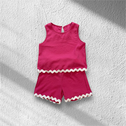 Pink Wave Trim Summer Set 🌸