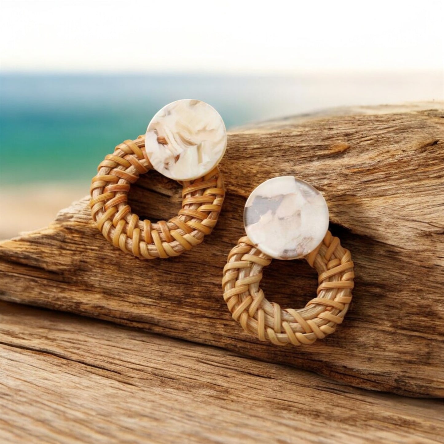 Coastal Rattan Hoop Earrings