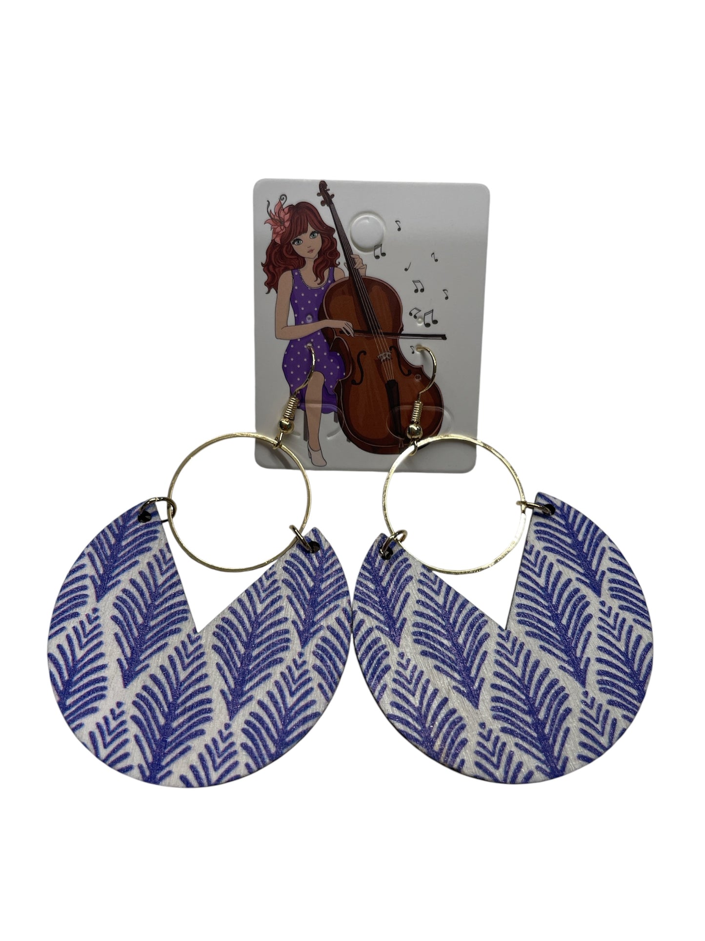 Boho Leaf Pattern Blue & White Hoop Earrings 💙