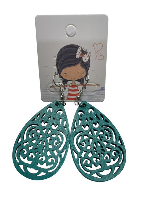 Teal Boho Teardrop Cutout Earrings