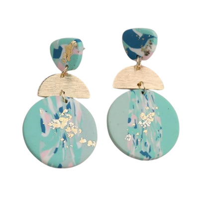 Aqua Marble & Gold Flake Statement Earrings ✨