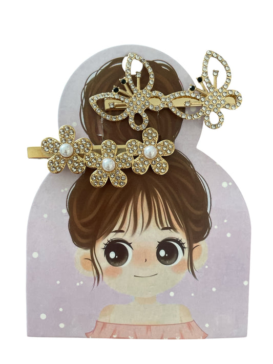 Golden Flower & Butterfly Clips Set 🌸