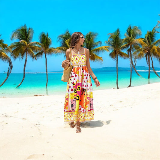 Tropical Sunrise Boho Maxi Dress