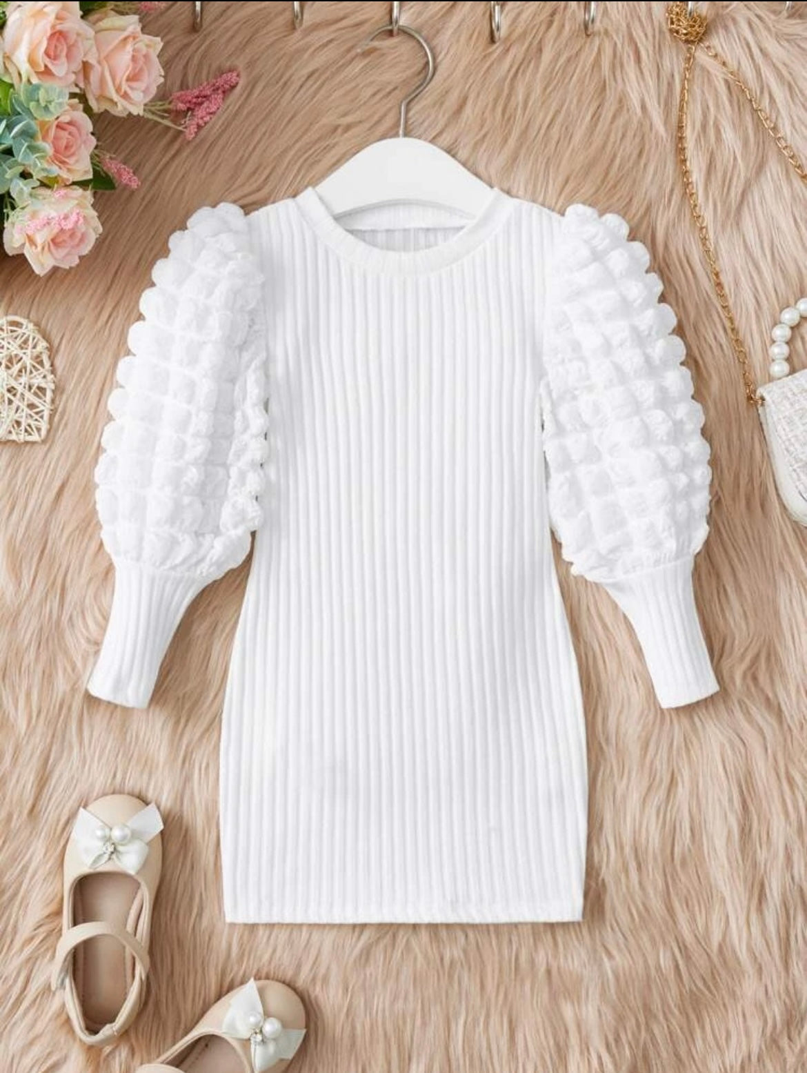 Toddler Girl Bishop Sleeves Ribbed Knit Dress