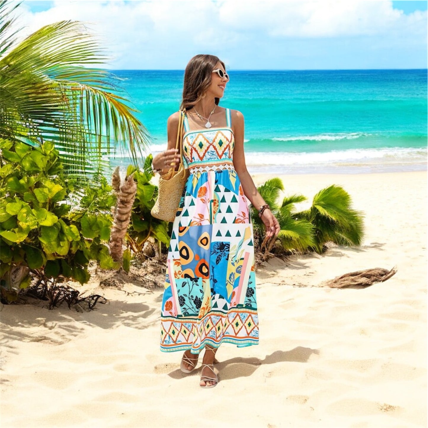 Tropical Sunrise Boho Maxi Dress