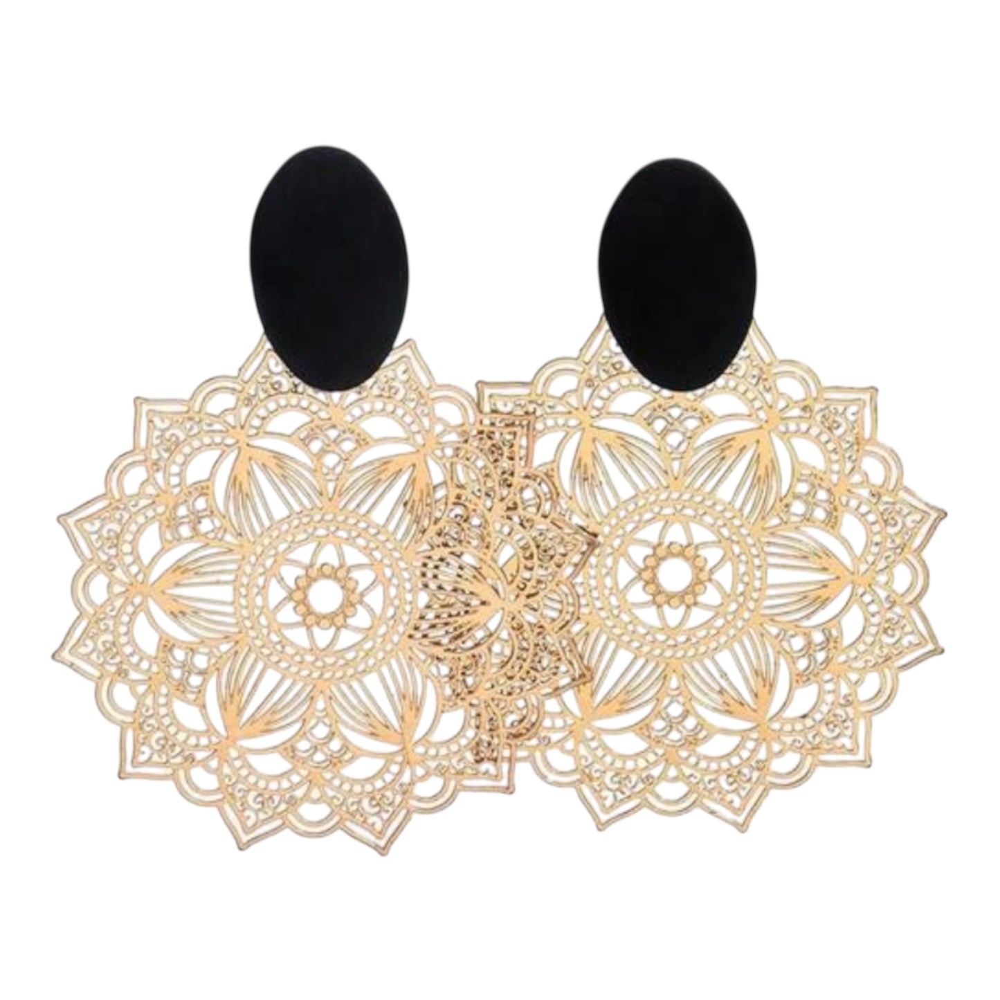 Noir & Gold Floral Earrings ✨