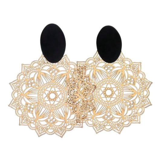 Noir & Gold Floral Earrings ✨