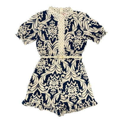 Women’s Navy Baroque Lace Trim Romper
