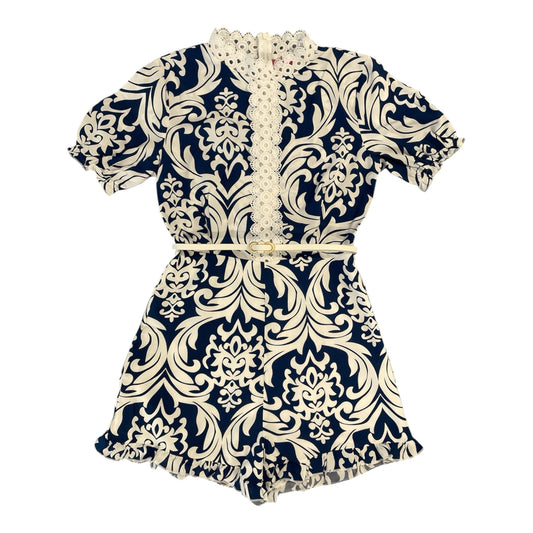 Women’s Navy Baroque Lace Trim Romper